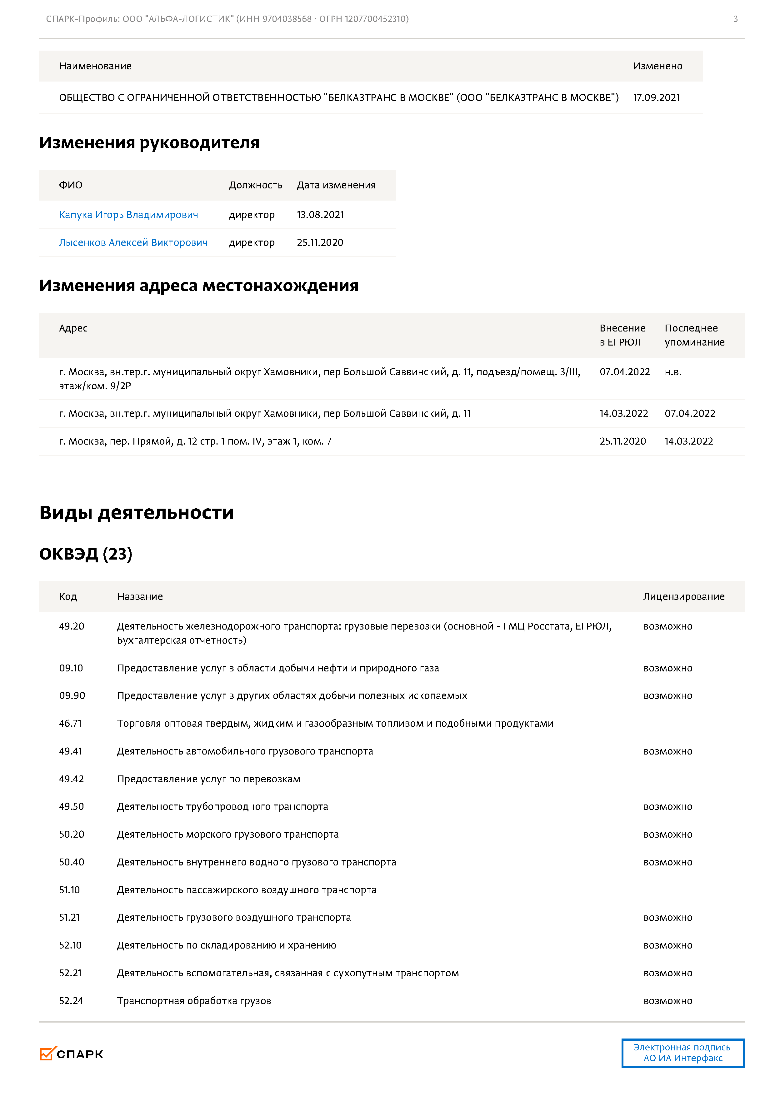 Выписка и общие сведения о компании ООО «Альфа-Логистик» (Страница 3 из 6)